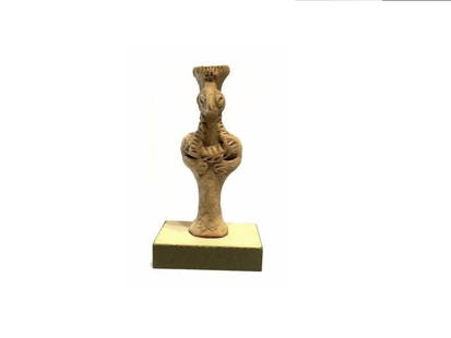 Syro-Hittite Clay Idol.: Syro-Hittite Clay Idol,2nd. millenium BC, Stylish flat form with bird-like facial features, wearing necklace and decorated headdress. Provenance: NY Private Collector Size : 11 cm x 3.5 cm