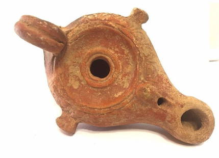 Ancient Roman clay oil lamp: Ancient Roman clay oil lamp, 100BC -100AD , nice decoration good color and patina intact , Size : 11.8 cm x 7.5 cm , Provenance: Ex- John Hibner, acquired in Turkey during military service 1960's