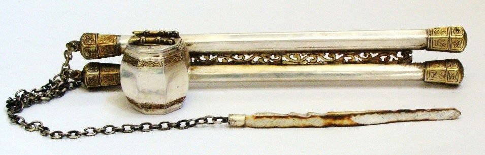 Antique Islamic Ottoman Qalamdan Pen Case .: Antique Islamic Ottoman Qalamdan Pen Case, gold and silver plated Size : 21 cm x 4 cm