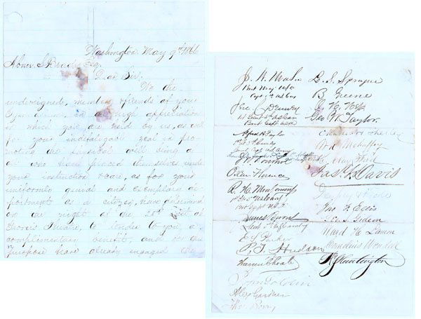 THE PHOTOGRAPHER OF THE ARMY OF THE POTOMAC: ALEXANDER GARDNER. (1821-1882). American photographer who produced what are considered the finest Civil War battlefield views of the period. Exceptional Document Signed. Three pages, 7 ¾ x 10". "Wash