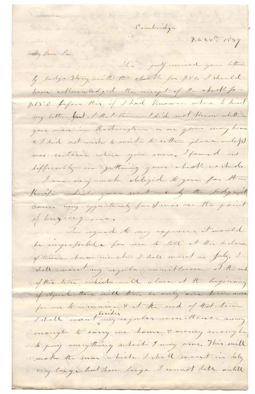 A LENGTHY LETTER FROM NATHANIAL MCLEAN: NATHANIEL C McLEAN 1815 - 1905). Union general during the Civil War, lawyer, son of Supreme Court justice John McLean. ALS. 3 ½ pages with integral address leaf. February 28, 1837. I was speaking to
