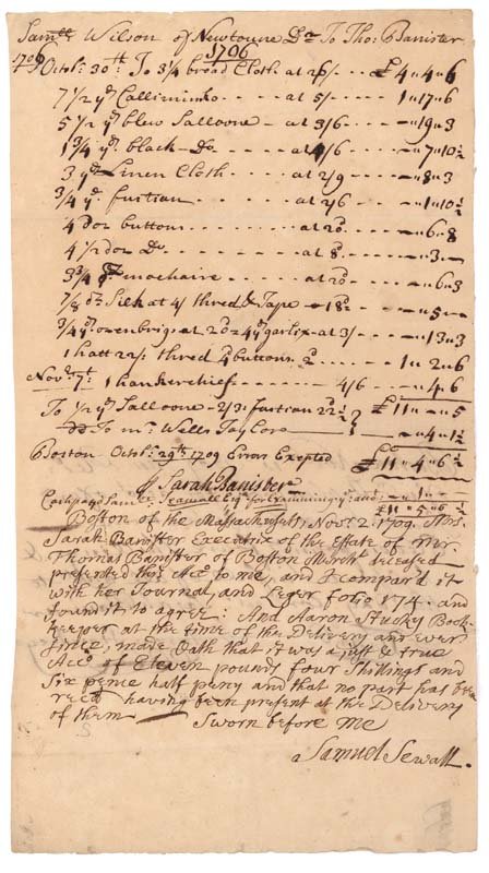 WITCH TRIAL MAGISTRATE SAMUEL SEWALL