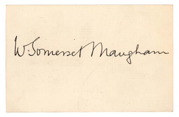 WILLIAM SOMERSET MAUGHAM: William Somerset Maugham (1874 – 1965). English playwright and novelist. Card signed "W. Somerset Maugham".