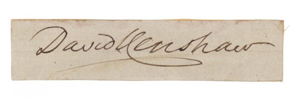 DAVID HENSHAW: DAVID HENSHAW DAVID HENSHAW (1791-1852), Secretary of the Navy under President John Tyler, succeeded Abel P. Upshur after Upshire was killed on board ship. Clipped signature: "David Henshaw" 3½ x 1",