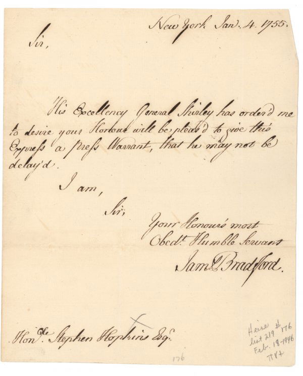 GENERAL SHIRLEY ORDERS A PRESS WARRANT: GENERAL SHIRLEY ORDERS A PRESS WARRANT Press warrants were measures used by those in command and requested where normal recruiting measures were not working. They impressed soldiers and sailors into m