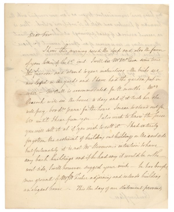 PEACE BETWEEN RUSSIA AND ENGLAND: "PEACE BETWEEN RUSSIA AND ENGLAND" Philadelphia 2pp. letter from Samuel Anderson to the celebrated Commodore Truxton. Appears to be from his Real Estate agent or lawyer discussing Truxton's property, 