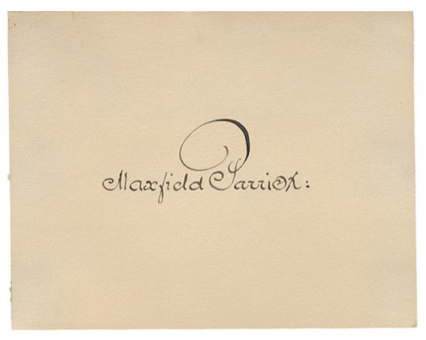 Maxfield Parrish: Maxfield Parrish ( 1870 – 1966). American painter and illustrator. Signed card. 5" x 3 7/8". Boldly signed "Maxfield Parrish". Choice fresh condition.