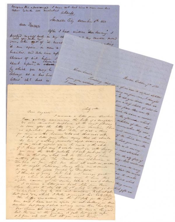 JENNY LIND'S HISTORIC 1850 U.S. CONCERT TOUR: Autograph Letter Signed. Two pages, 7 ¾"x 10" Boston. October 9, 1850. Accompanied by postal cover. The letter reads, in part:"…[Jenny Lind's visit] had fairly made some folk crazy, mad or somethin