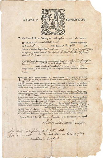 State Of Ct Tax Broadside Signed By John Lawrence state-of-ct-tax-broadside-signed-by-john-lawrence