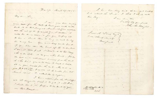 John M. Clayton ALS: JOHN M. CLAYTON (1796-1856) American lawyer and politician. Clayton served in the Delaware General Assembly, as Senator from that state and as U.S. Secretary of State. Autograph Letter Signed, "John M