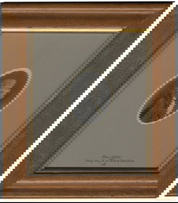 Jefferson Print by Saint-Memin: THOMAS JEFFERSON (1743-1826) 3rd President of the United States. Small oval print of Jefferson struck from an 1804 engraving accomplished by Fevret de Saint-Memin. Originally accomplished from life, t