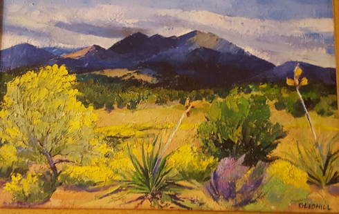 SIGNED GLEDHILL Southwest Landscape Oil Painting: GLEDHILL Oil, Powerful depiction of the Southwest Landscape capturing the colors of the desert and mountains in one painting. 21.5x13.75in/55x35cm 26x18in/66.5x46cm framed