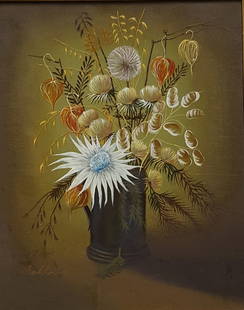 Large O/C Floral Still Life Signed by SOHLER: LUDWIG SOHLER (German 1907-1998) Signed Oil on Canvas attributed to the German painter SOHLER. Detailed still life executed with a precise brush. 16x20in/41x51cm 24.5x28.25in/62x72cm framed 