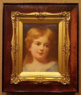 EICHBAUM signed Portrait of a Young Girl Oil, 1912: GEORGE CALDER EICHBAUM (American 1837-1919) Late 19th-early 20th century Missouri Painter, Portrait of a Young Girl. Oil on Canvas. Original frame and canvas placed within another frame. Cutout on