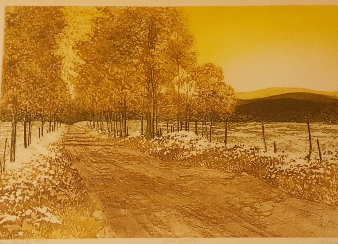 SIGNED Wood Block Print Countryside in Fall (1 of 7)