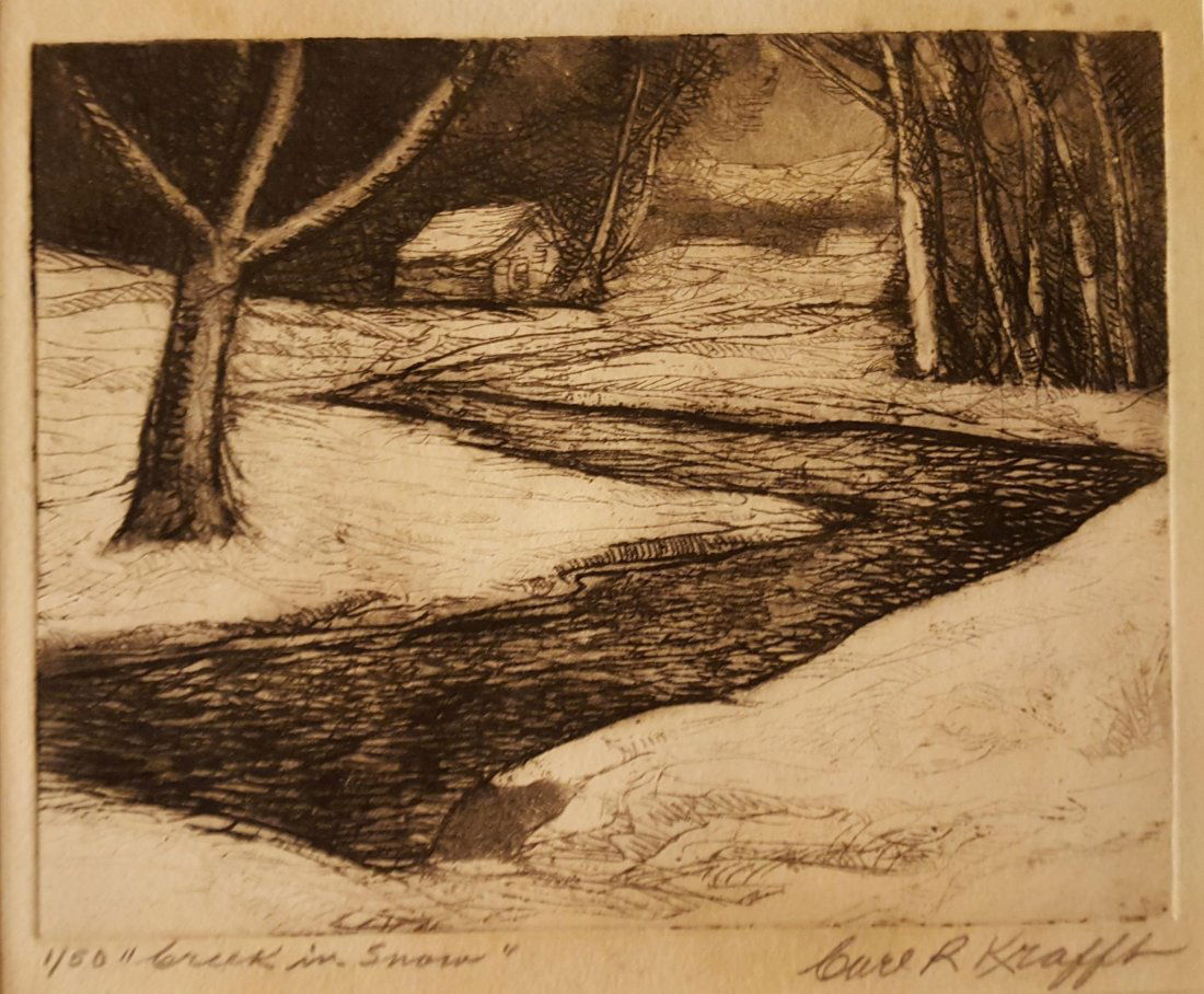 CARL KRAFFT Signed Etching Creek in Snow (1 of 5)