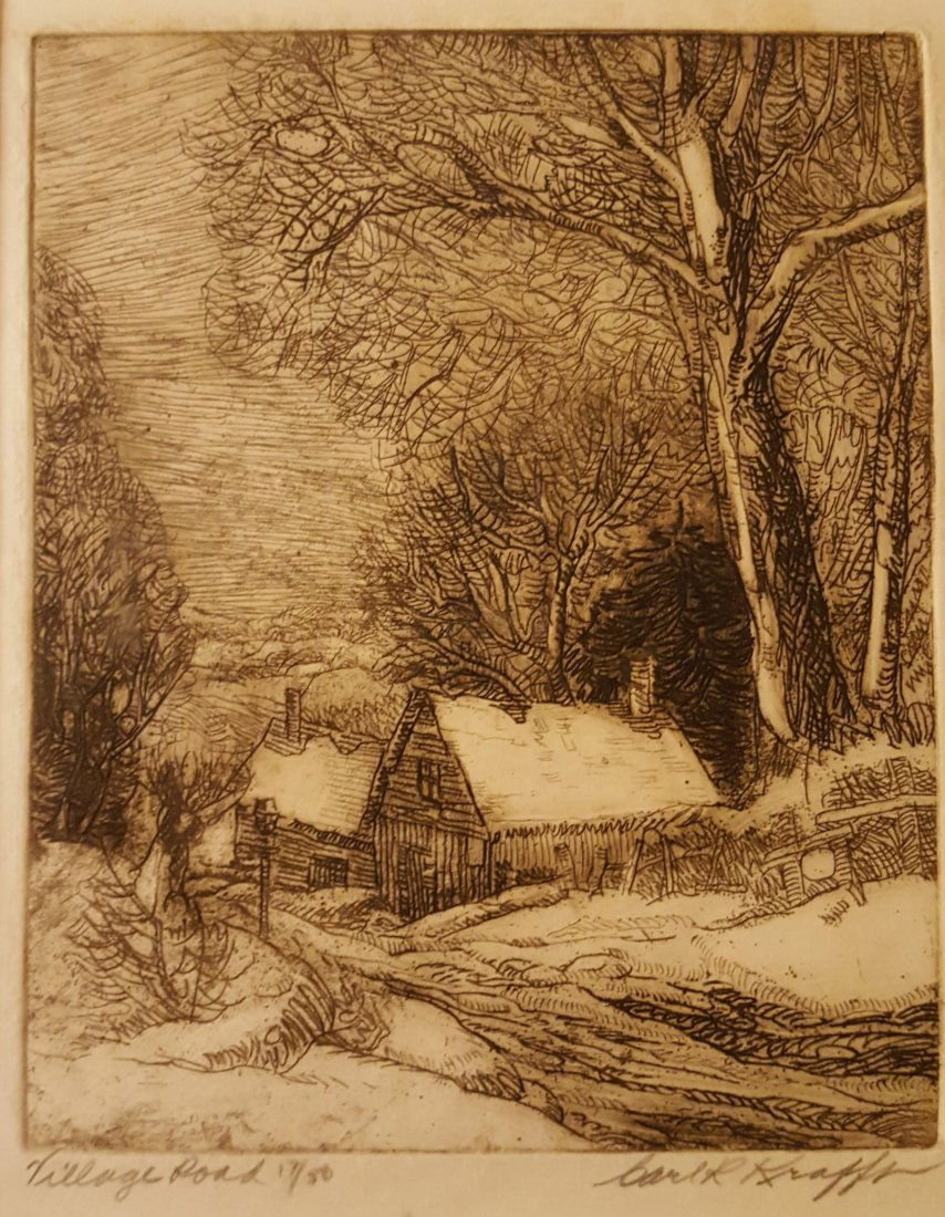 CARL KRAFFT Signed Etching Village Road (1 of 4)