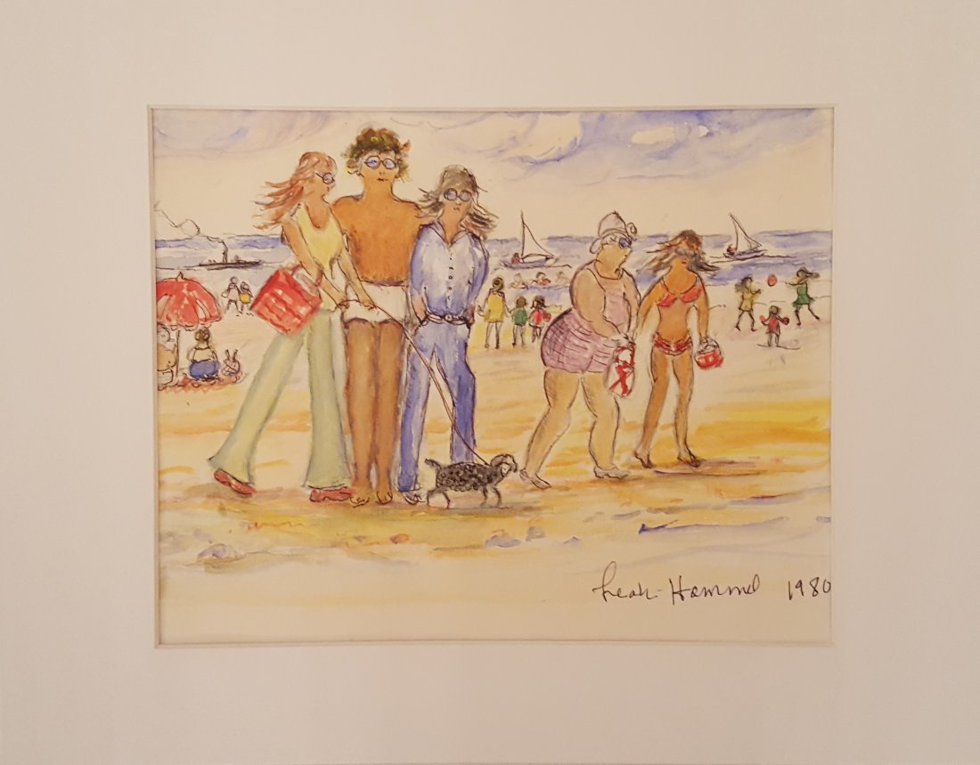 Ex-Pat LEAH HAMMEL Sketch Beach 1980: LEAH HAMMEL (American 20th Century) 8.5" x 10.5" (21.5cm x 26.6cm) HAMMEL lived and traveled through Europe and documented her experiences with watercolor and an extensive sketchbook.