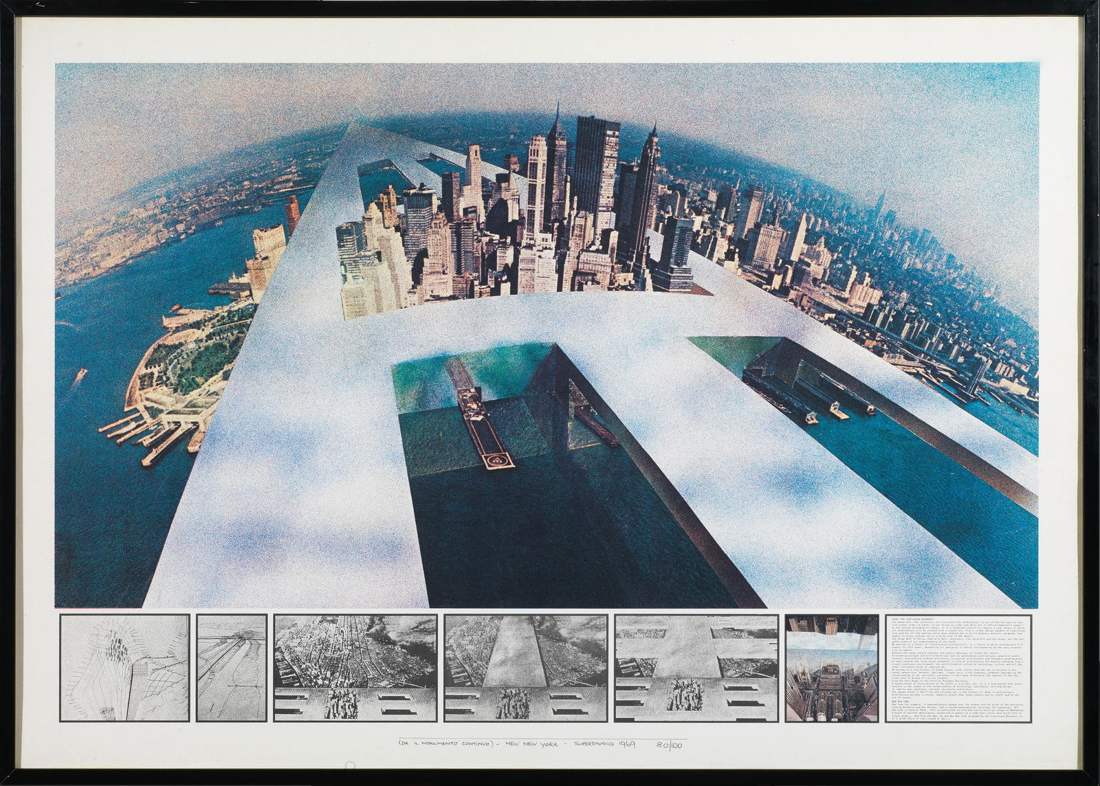 Superstudio (DA IL MONUMENTO CONTINUO)- NEW NEW YORK: Superstudio (DA IL MONUMENTO CONTINUO)- NEW NEW YORK litografia su carta, esemplare 80/100, mm 1000x700 Edizione Multirevol, Milano datata 1969 «(DA IL MONUMENTO CONTINUO)- NEW NEW YORK&r