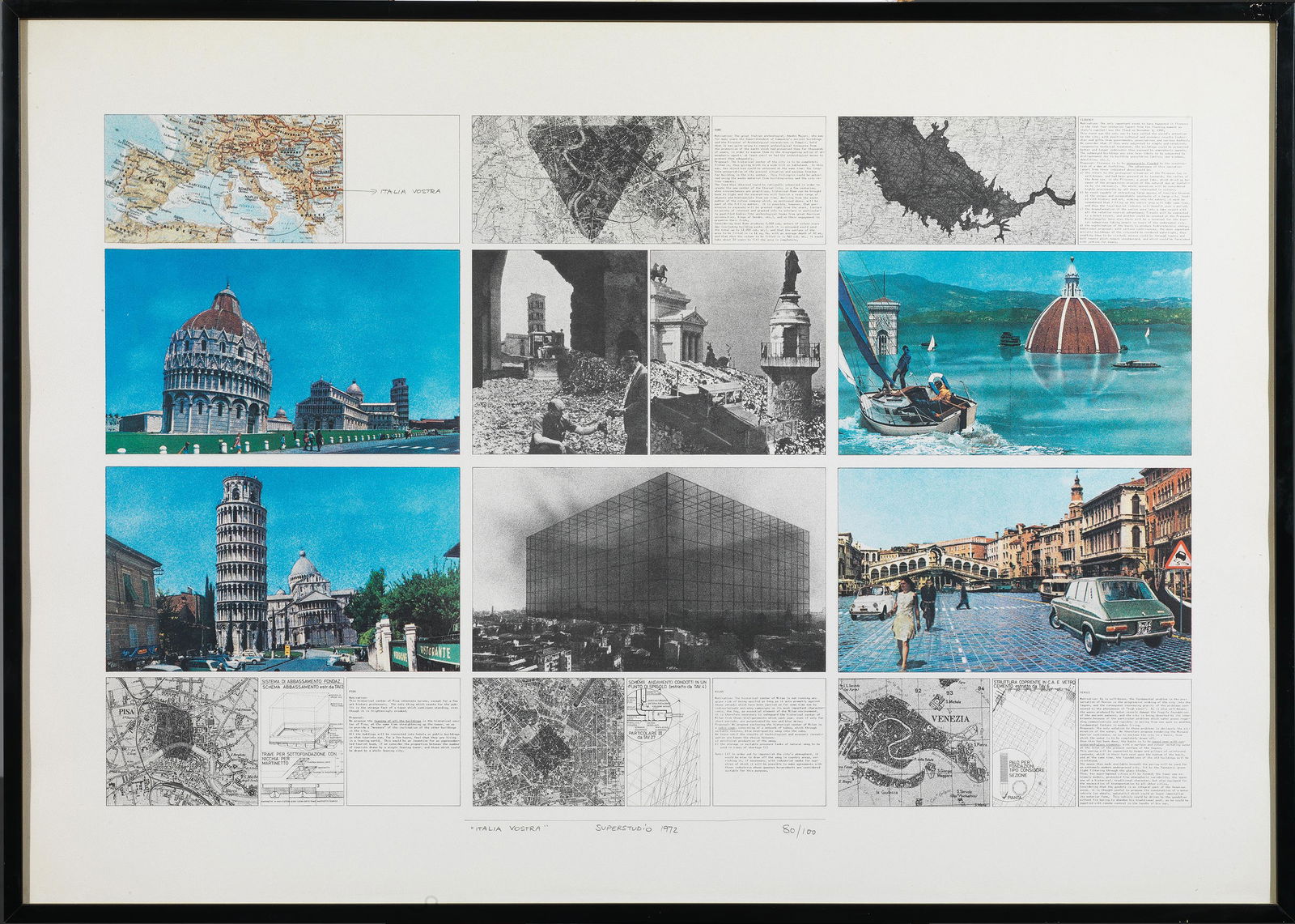 Superstudio ITALIA VOSTRA litografia su carta,: Superstudio ITALIA VOSTRA litografia su carta, esemplare 80/100, mm 1000x700 Edizione Multirevol, Milano datata 1972 «ITALIA VOSTRA» LITHOGRAPH ON PAPER, EXEMPLAR 80/100 Bibl