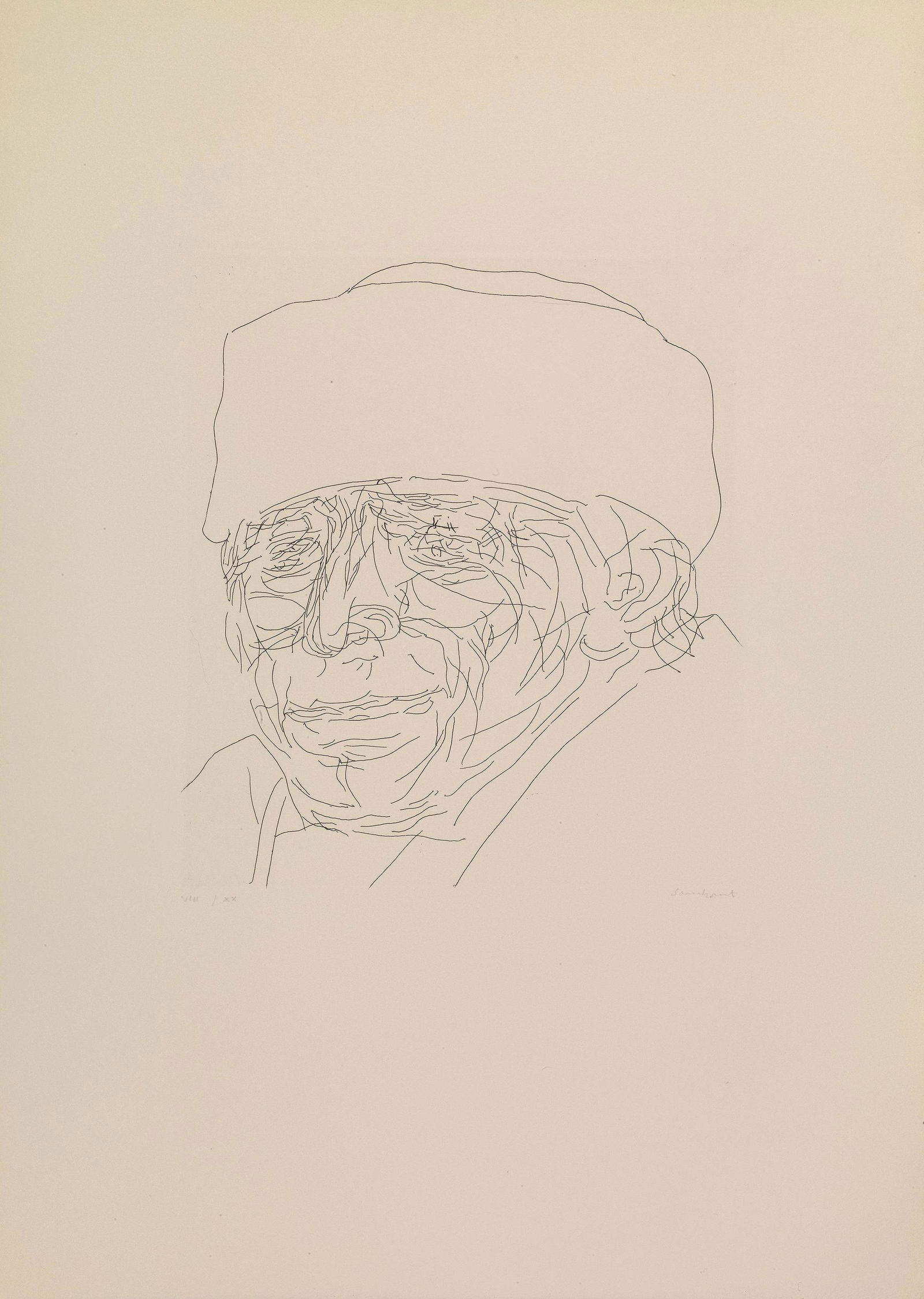 Roberto Sambonet (Vercelli, 1924 - Milano, 1995): Roberto Sambonet (Vercelli, 1924 - Milano, 1995) RITRATTO DI ALVAR AALTO acquaforte su carta firmata in basso a destra e numerata VIII/XX mm 350x490 A PORTRAIT OF ALVAR AALTO, ETCHING ON PAPER