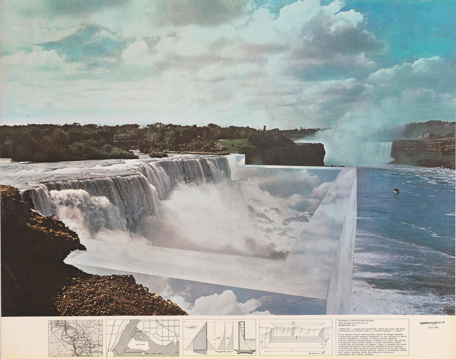 Superstudio NIAGARA O L’ARCHITETTURA RIFLESSA: Superstudio NIAGARA O L’ARCHITETTURA RIFLESSA fotolitografia su carta lucida, esemplare 249/500, mm 865x690 Marchio della casa editrice in basso a sinistra Firmata, timbrata e numerata in basso