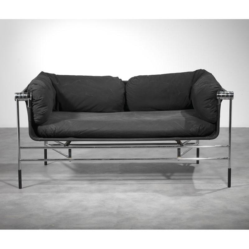 Bruno Rota (Agen, 1941)   «CABRIOLET» FOLDING SOFA, CHROMED METAL STRUCTURE, BLACK (1 of 2)