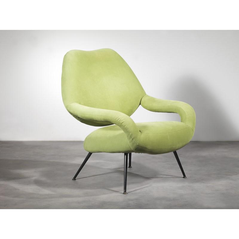 Gastone Rinaldi (Padova, 1920 - 2006)   «DU55A» ARMCHAIR, METAL STRUCTURE, GREEN (1 of 2)