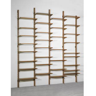 Pierluigi Spadolini (Firenze, 1922 - 2000) BOOKCASE, WOODEN STRUCTURE AND IRON SUPPORTS : Pierluigi Spadolini (Firenze, 1922 - 2000) BOOKCASE, WOODEN STRUCTURE AND IRON SUPPORTS LIBRERIA struttura in legno, sostegni in ferro Produzione Genzini, Italia, 1956 cm 327x284x36 Bibliografia di co