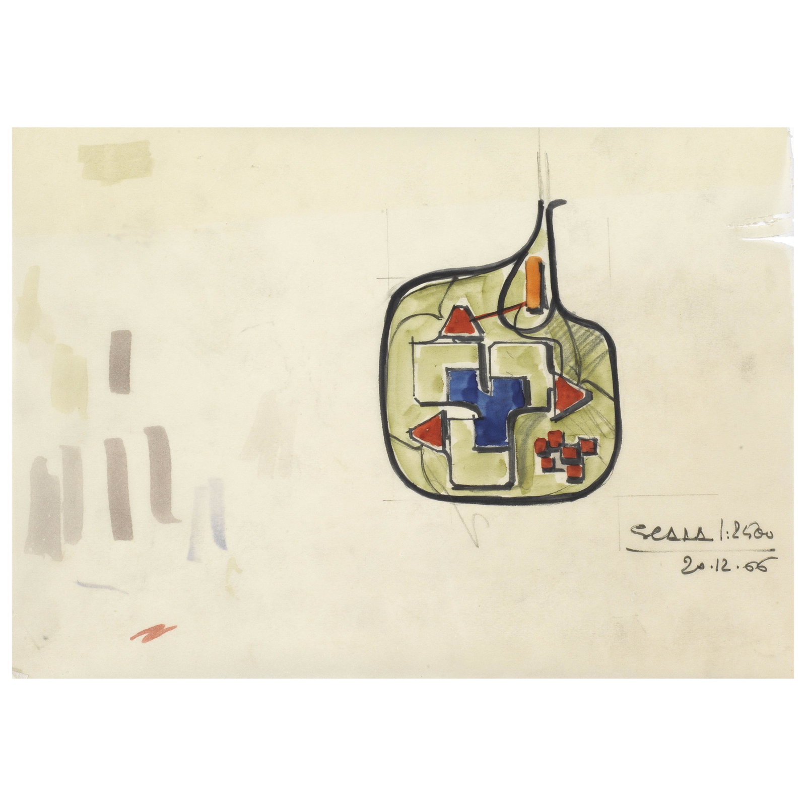 Gio Ponti (Milano, 1891 - 1979) PROJECT, MARKERS ON PAPER: PROGETTO pennarelli colorati su carta velina 20 dicembre 1966 cm H21,5xL30