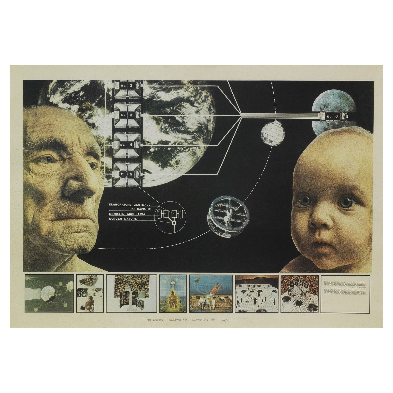 Superstudio EDUCAZIONE (PROGETTO I) LITHOGRAPH ON PAPER: Superstudio EDUCAZIONE (PROGETTO I) litografia su carta, esemplare 51/100 Edizione Multirevol, Milano datata 1971 cm H70xL100 EDUCAZIONE (PROGETTO I) LITHOGRAPH ON PAPER, EXEMPLAR 51/100 Bibliografia
