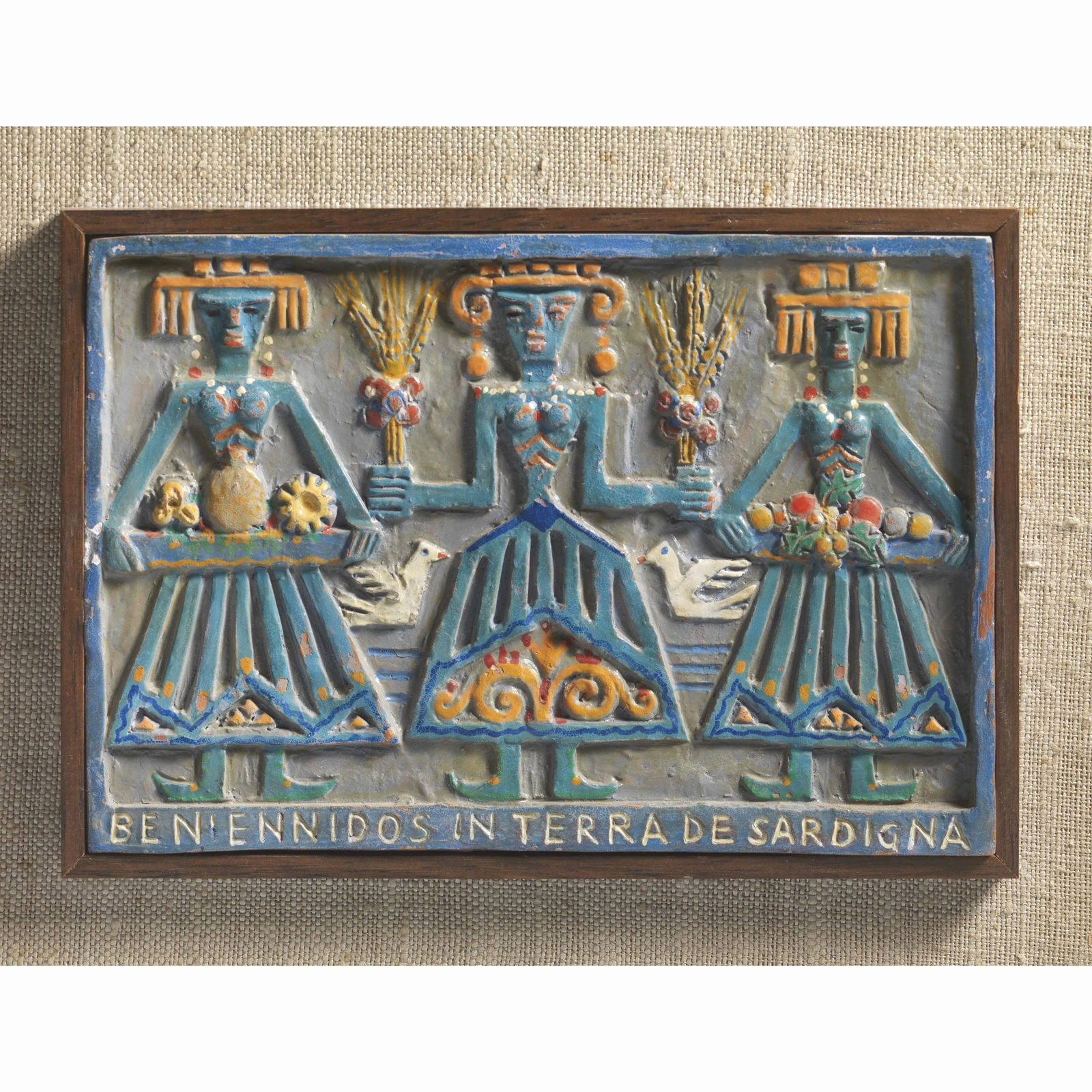 Federico Melis CERAMIC TILE: Federico Melis (Bosa, 1891 - Urbania, 1969) CERAMIC TILE PLACCA BOZZETTO PREPARATORIO in ceramica Firma sul retro e iscrizione sul retro Produzione Italia, 1940 circa cm H13xL19,5xP1,5 <b