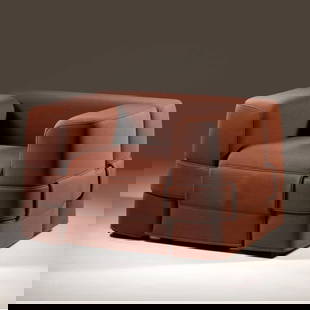 Mario Bellini «932 MB1» ARMCHAIR: Mario Bellini (Milano, 1935) «932 MB1» ARMCHAIR, RED FABRIC UPHOLSTERED POLTRONA 932 MB1 imbottita e rivestita in tessuto nei toni del rosso etichetta del produttore Produzione Cassina, Italia, 1990