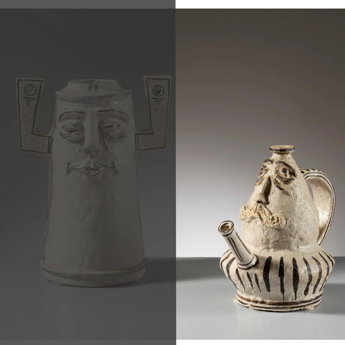 Federico Melis CERAMIC PUORER: Federico Melis (Bosa, 1891 - Urbania, 1969) CERAMIC POURER WITH FACE VERSATOIO CON VOLTO in ceramica firmato e datato sul fondo Produzione Italia, 1957 cm H24xL27xP17