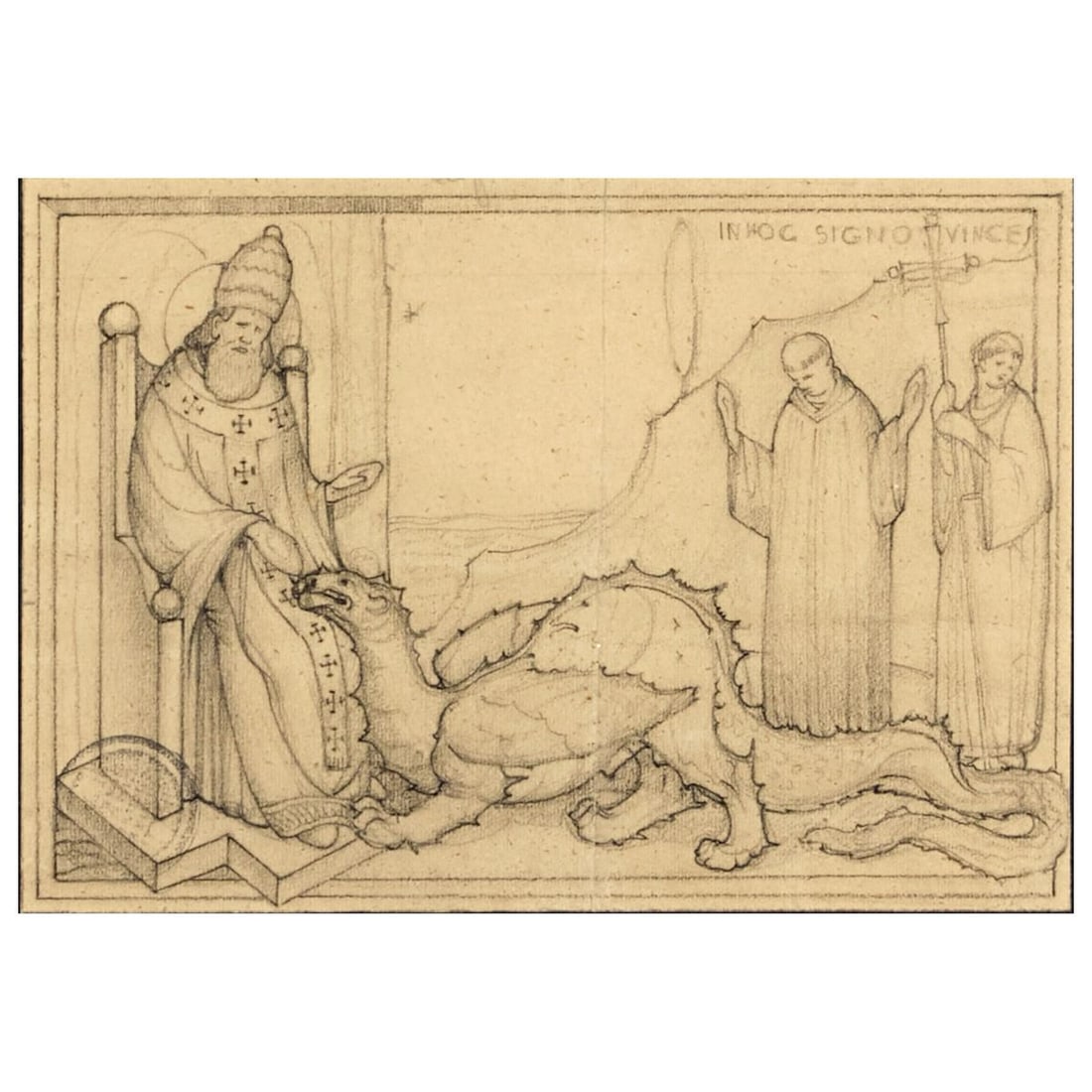 Galileo Chini STUDY FOR A FRESCO: Galileo Chini (Firenze, 1873 - 1956) STUDY FOR A FRESCO STUDIO PER UN AFFRESCO matita su carta Italia, 1925 circa cm H25xL17,5 con cornice cm H46xL56,6xP5 Il lotto è corredato da certificazione di Pa