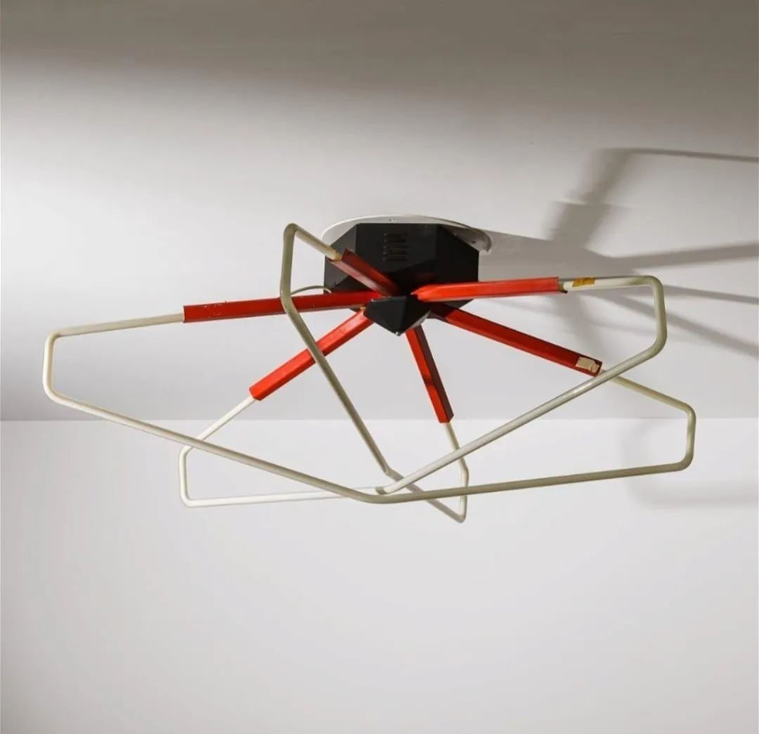 CEILING LAMP, RED LACQUERED METAL STRUCTURE AND NEON (1 of 1)