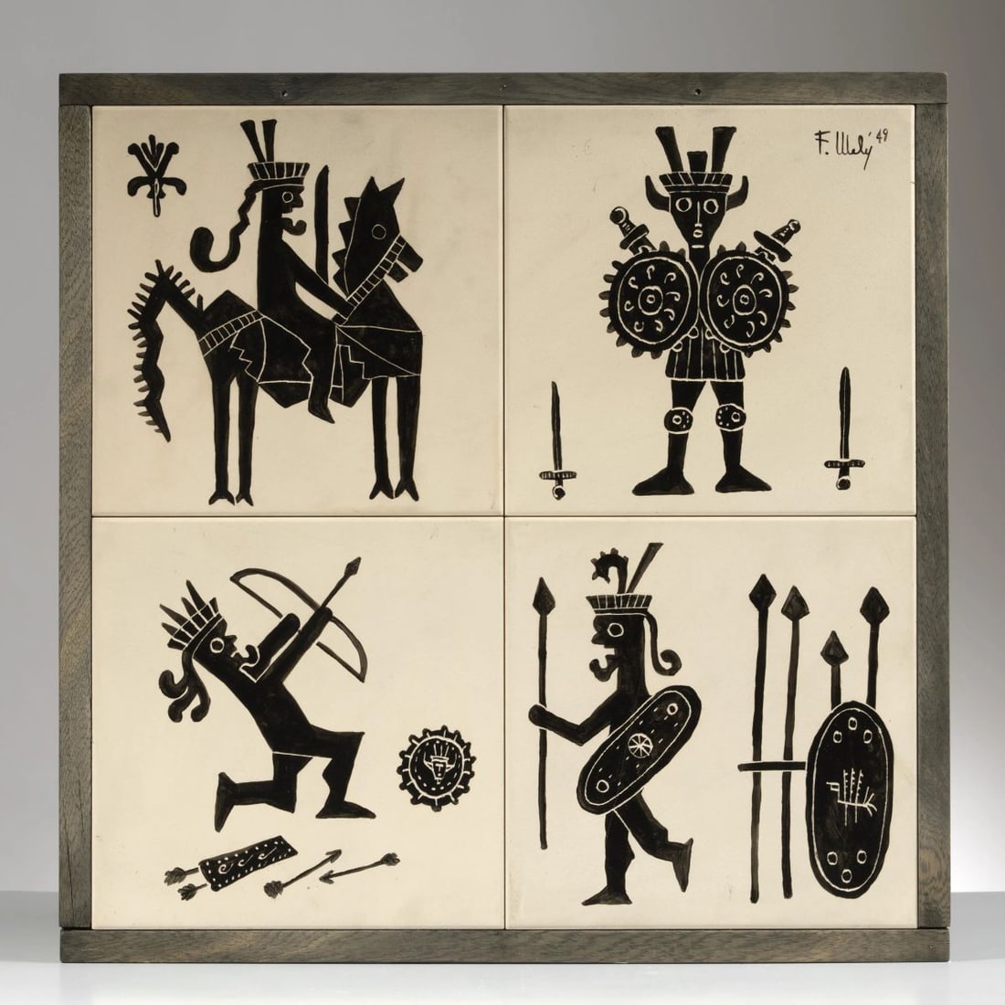 Federico Melis CERAMIC PLATE: Federico Melis (Bosa, 1891 - Urbania, 1969) CERAMIC PLATE PLACCA in ceramica e legno firmato e datato sul fronte Produzione Italia, 1949 cm H54,5xL54,5xP1 