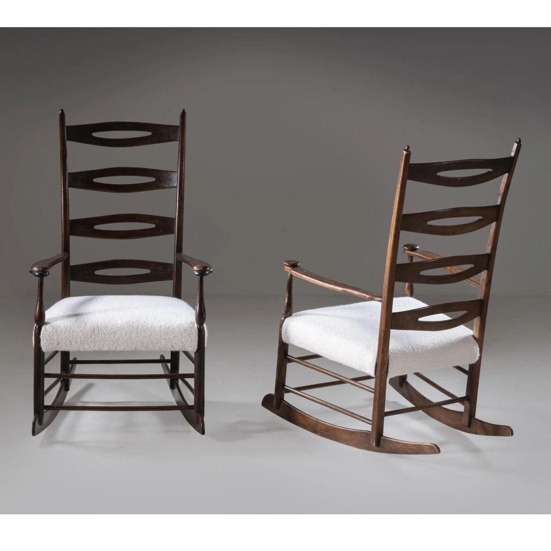 COUPLE OF WOODEN ARMCHAIRS, WHITE FABRIC UPHOLSTERD SEAT (1 of 1)