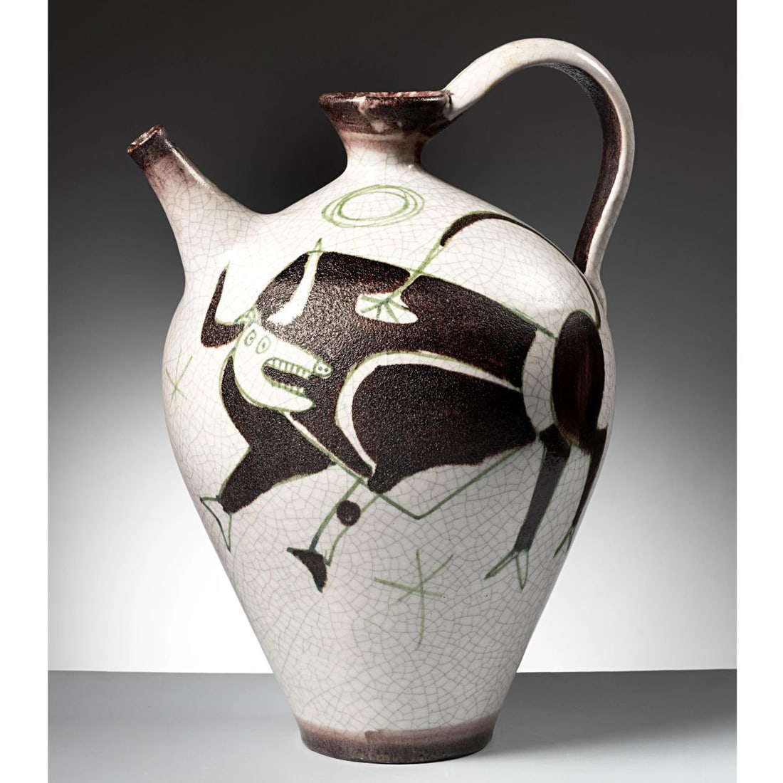 Guido Gambone: Guido Gambone (Montella, 1909 - Firenze, 1969) CERCAMIC JUG BROCCA in ceramica Produzione Italia, 1955 circa firma sul fondo cm H41xL30xP26 