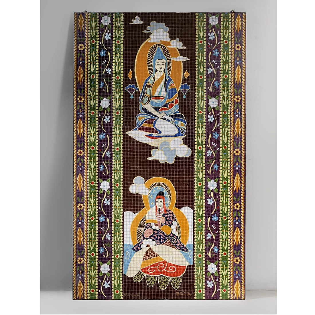 Ceramica Joo: Ceramica Joo CERAMIC MOSAIC MOSAICO in ceramica firmato e datato in basso Produzione Joo, Milano, 1959 cm H209xL126xP1,5 