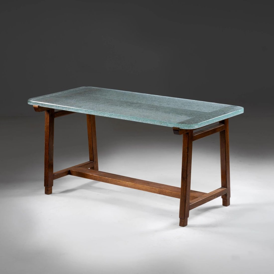 LOW TABLE, WOODEN STRUCTURE, GLASS TOP (1 of 2)