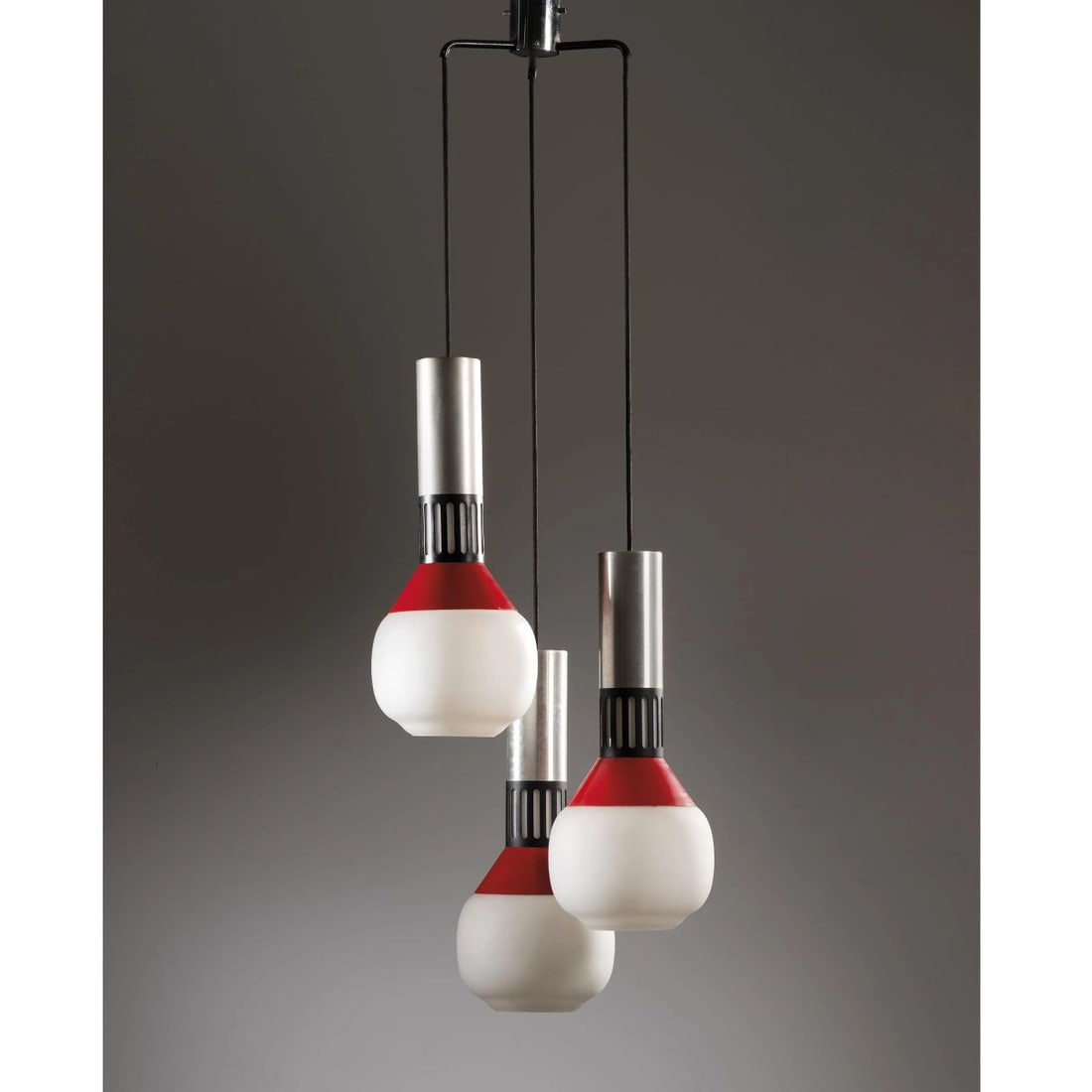 Stilnovo: Stilnovo CEILING LAMP LAMPADARIO in metallo e vetro Produzione Stilnovo, Italia, 1965 circa marchio del produttore cm H122xL40xP40 