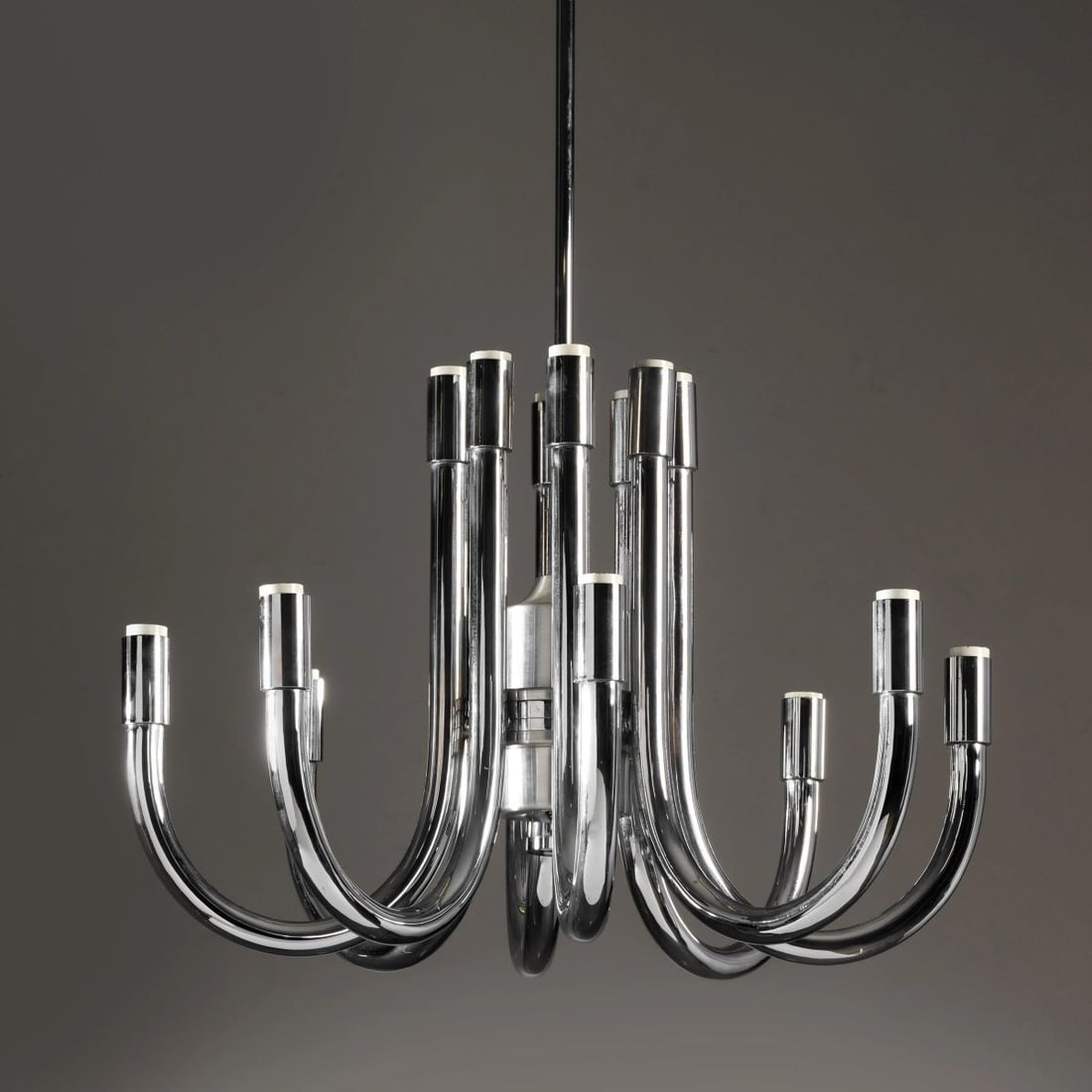 METAL CEILING LAMP: METAL CEILING LAMP LAMPADARIO in metallo Produzione Italia, 1970 circa alt. cm 96 e diam. 60