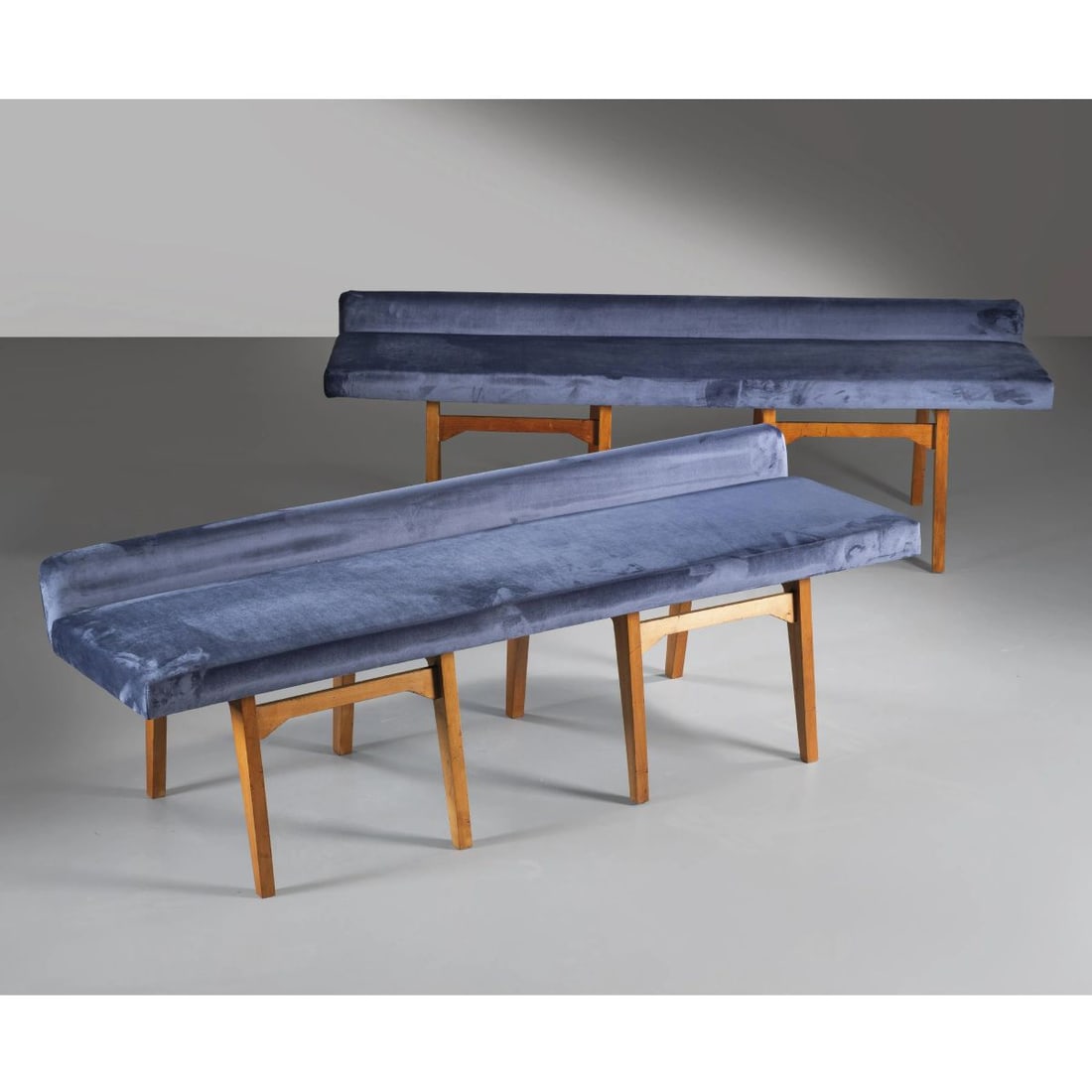 A COUPLE OF WOODEN BENCHES, FABRIC UPHOSTERED (1 of 1)