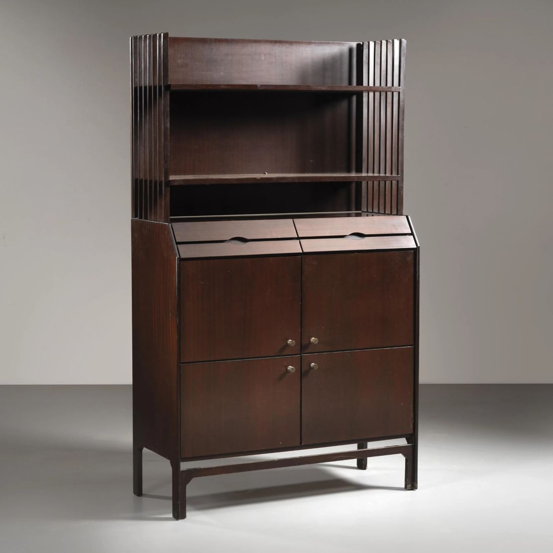 WOODEN DRAWER: WOODEN DRAWER MOBILE A DUE CORPI in legno Produzione Italia, 1970 circa cm H180xL105xP47
