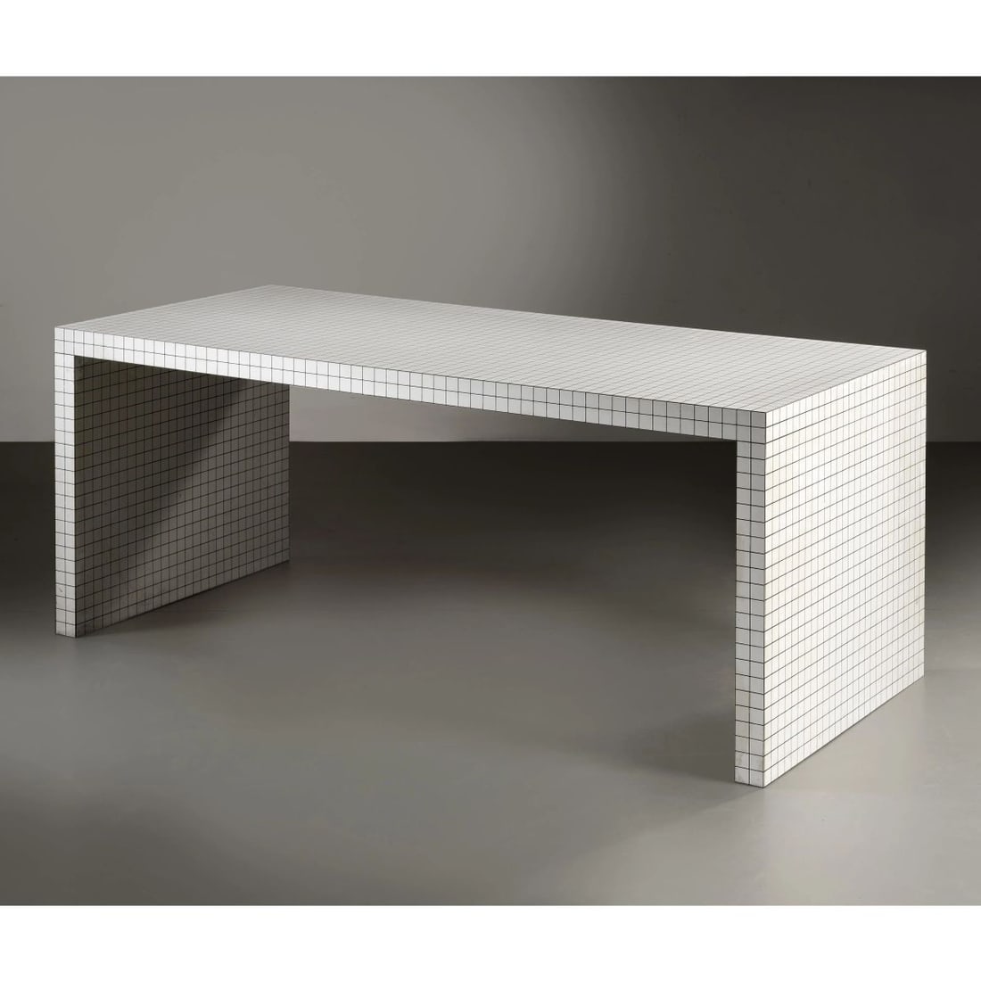 Superstudio: Superstudio A «QUADERNA» DESK, LAMINATED WOOD STRUCTURE SCRIVANIA QUADERNA in legno, laminato plastico Produzione Italia, 1975 circa cm H72 xL180xP82 Bibliografia di co