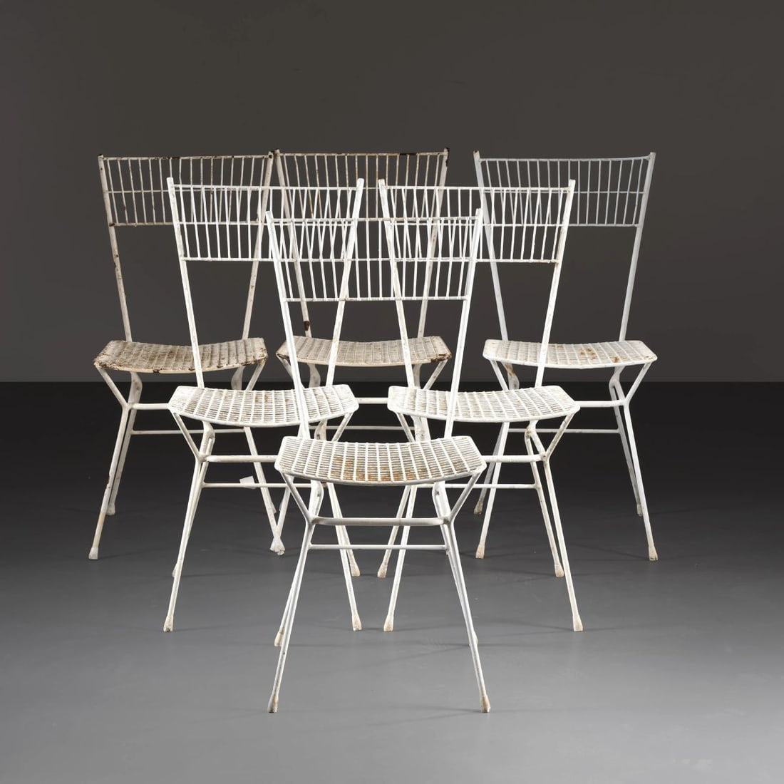 SIX WHITE LACQUERED METAL CHAIRS (1 of 2)