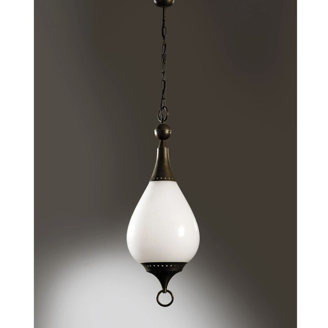 METAL AND GLASS CEILING LAMP: METAL AND GLASS CEILING LAMP LAMPADARIO in metallo e vetro Produzione Italia, 1950 circa alt. cm 60 e diam. cm 25
