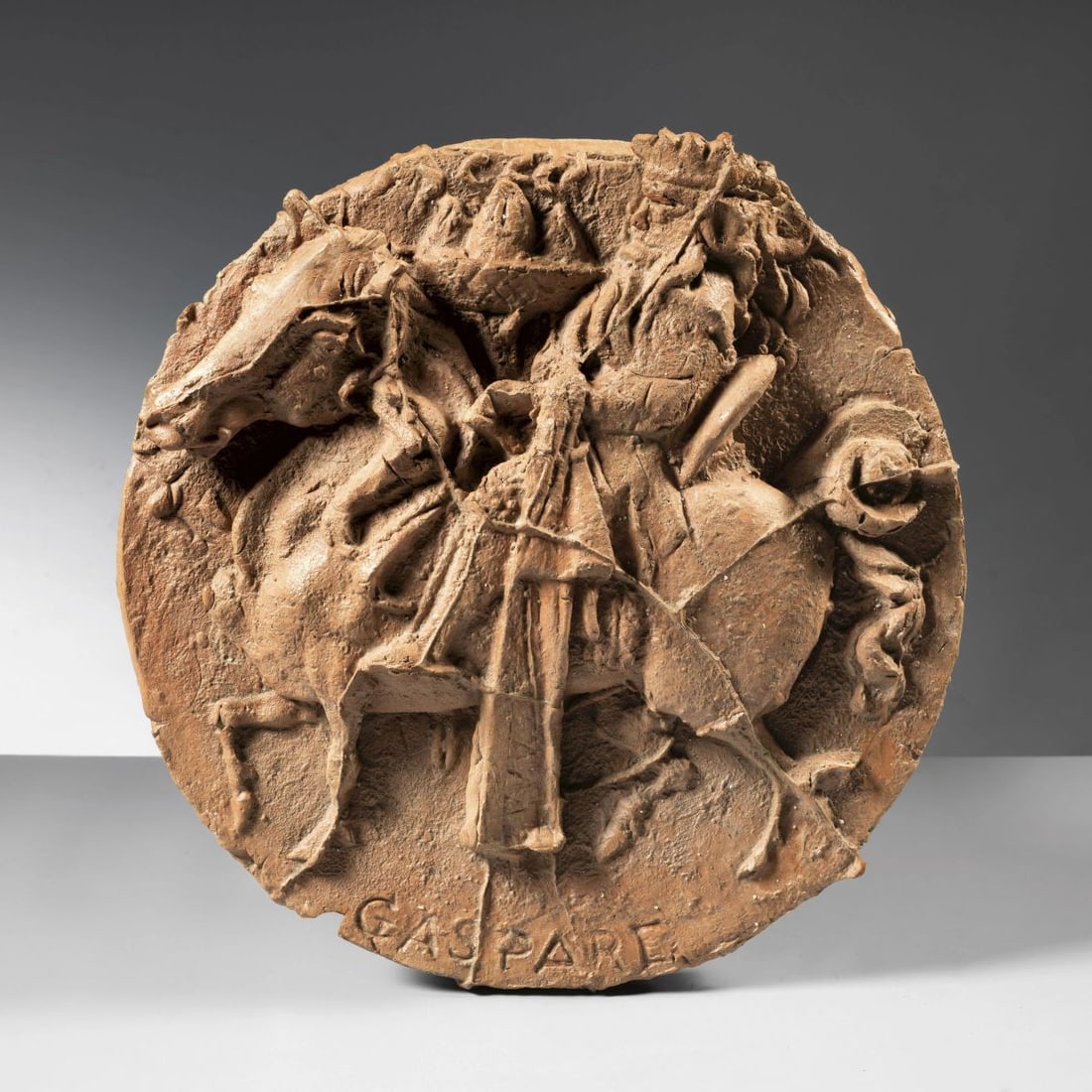 Silvano Porcinai: Silvano Porcinai (Grassina 1950) TERRACOTTA TILE PLACCA in terracotta Produzione Italia, 1980 circa marcato al retro diam. cm 34 e alt. cm 6