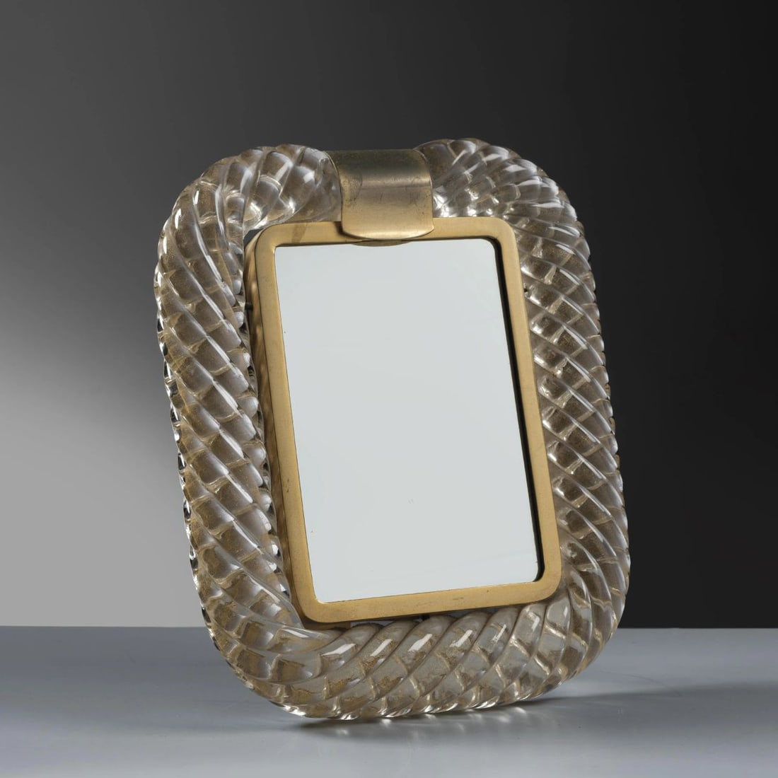 Seguso: Seguso GLASS FRAME, METAL DETAILS CORNICE in vetro, dettagli in metallo Produzione Seguso, Murano, 1955 circa cm H27xL21,5xP5